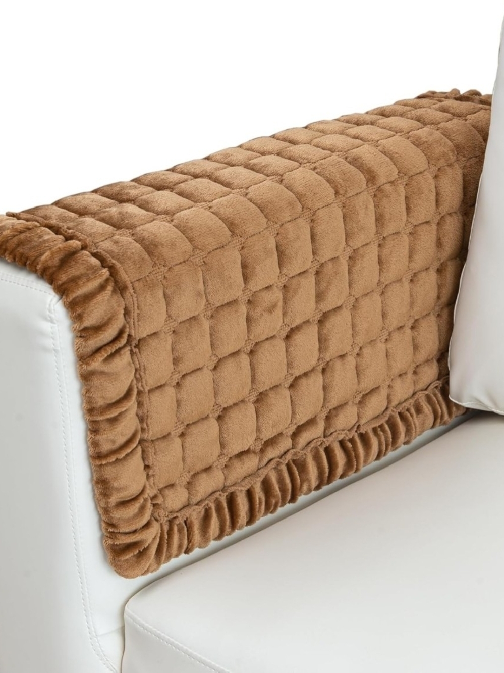 TAOMOCASTL Velvet Non-Slip Couch Cover Couch Arm Cover, Coffee - 28" x 28"